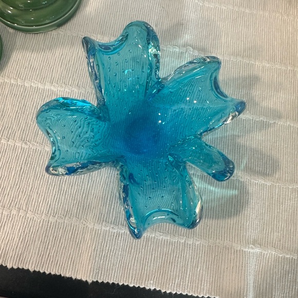 Murano Blue Glass Art Sculpture Flower Design - Picture 7 of 8